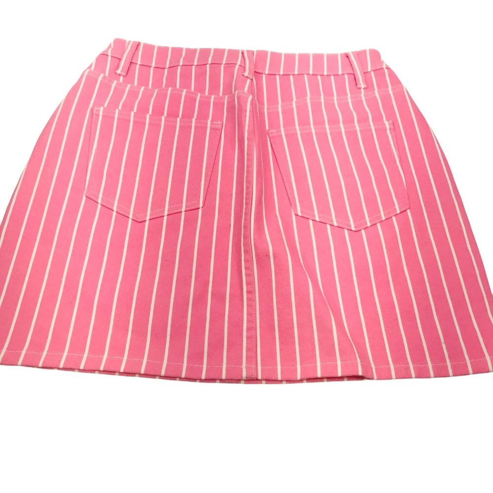 Victor Glemaud Women's Size 4 High Rise Mini Jean Skirt Pink Pinstripe NWOT - Picture 2 of 8